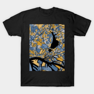 Hamburg Map Pattern in Blue & Gold T-Shirt